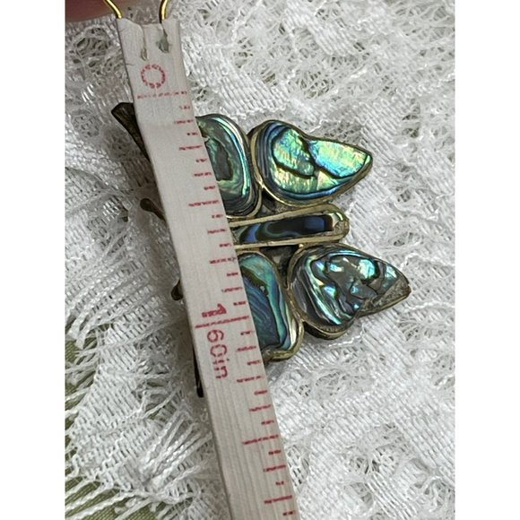 Antique Mexico Alpaca Silver Abalone Inlay Sterling Silver Butterfly Brooch - Picture 8 of 9